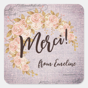 Elegant French Floral Merci Dank u Vierkante Sticker