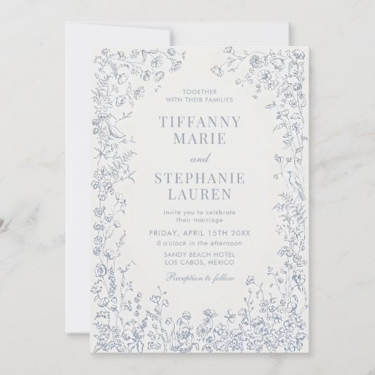 Elegant French Floral Wedding Invitation (Devant)