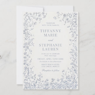 Elegant French Floral Wedding Invitation Kaart
