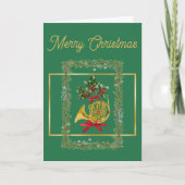 Elegant French Horn Christmas Green Feestdagen Kaart (Voorkant)