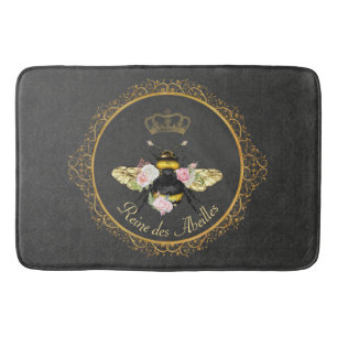 Elegant French Queen bee roze Roses Grey Gold Badmat