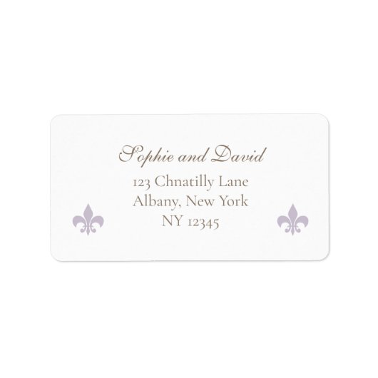Elegant French Regency Paarse Fleur de Lis Wedding Etiket (Voorkant)