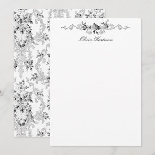 Elegant French Rococo Black and White Floral Notitiekaartje