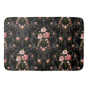Elegant French Rococo Floral-Black Background Badmat