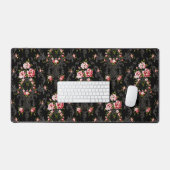 Elegant French Rococo Floral-Black Background Bureaumat (Keyboard & Muis)