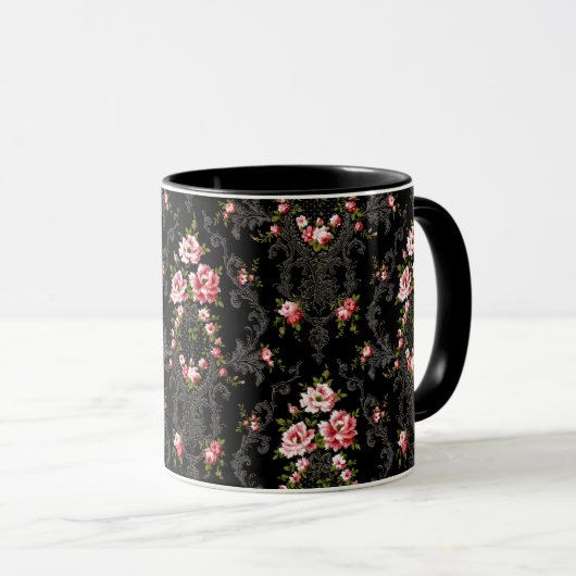 Elegant French Rococo Floral-Black Background Mok (Voorkant rechts)