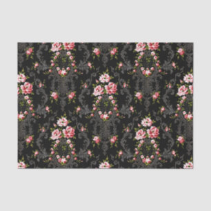 Elegant French Rococo Floral-Black Background Tissuepapier