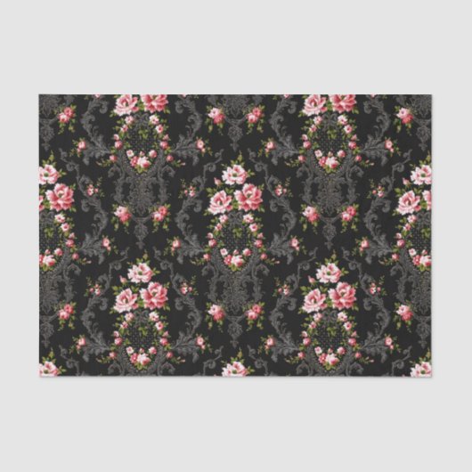 Elegant French Rococo Floral-Black Background Tissuepapier (Voorkant)