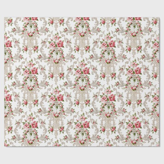 Elegant French Rococo Floral-White Background Cadeaupapier (Vlak)