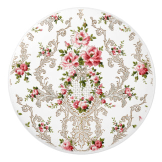 Elegant French Rococo Floral-White Background Keramische Knop