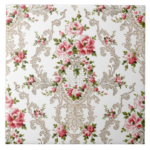 Elegant French Rococo Floral-White Background Tegeltje