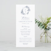 Elegant French Rozen Dusty Blue Crest Wedding Programma (Staand voorkant)