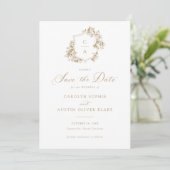 Elegant French Rozen Floral Crest Save Date Kaart (Staand voorkant)