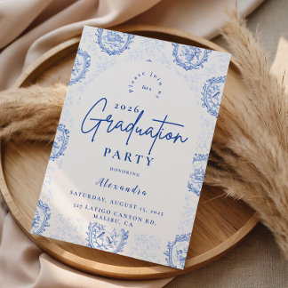 Elegant French Toile Graduation Party Kaart