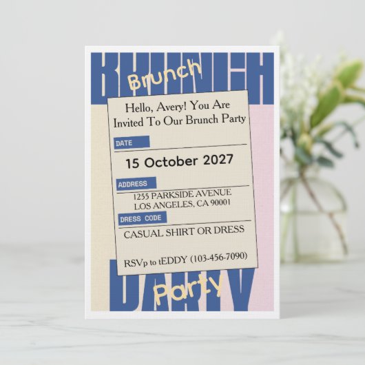 Elegant Friday Brunch Invitation – Modern Kaart (Staand voorkant)