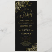 Elegant Frilly Zwart & Goud Bruiloft Programma (Voorkant)