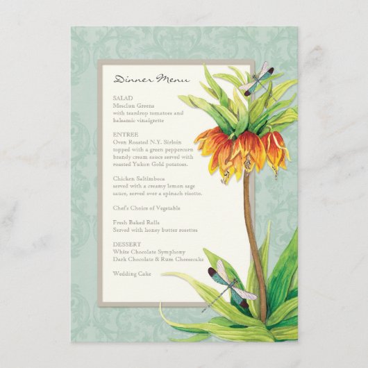 Elegant Fritillaria n Dragonfly Formal Dinner Menu (Voorkant)