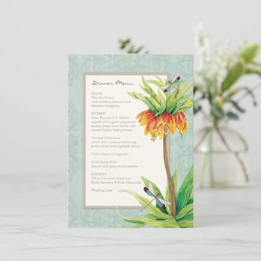 Elegant Fritillaria n Dragonfly Formal Dinner Menu (Staand voorkant)