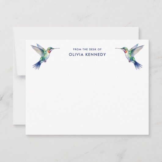 Elegant From the Desk of Personalized Hummingbird  Notitiekaartje (Voorkant)