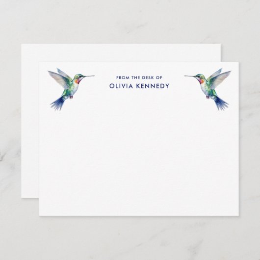 Elegant From the Desk of Personalized Hummingbird  Notitiekaartje (Voorkant / Achterkant)