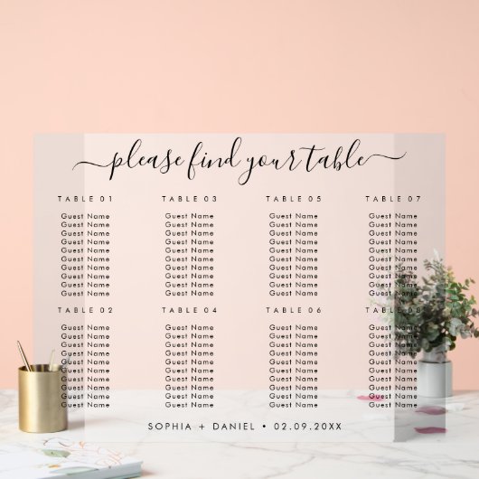 Elegant Frosted Acryl Zittingkaart voor Bruiloft Acryl Bord (Huwelijk)