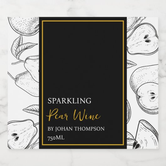 Elegant Fruit Mousserende Peer Wijn Zwart Label Sparkling Wijnetiket (Enkel label)