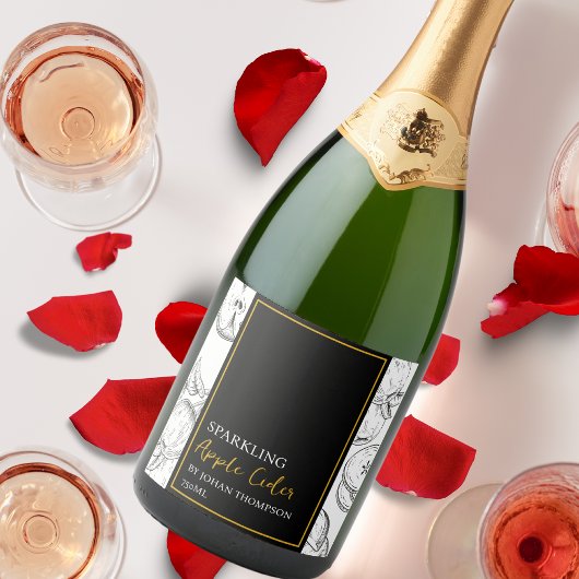 Elegant Fruit Sparkling Apple Cider Zwart Label Sparkling Wijnetiket
