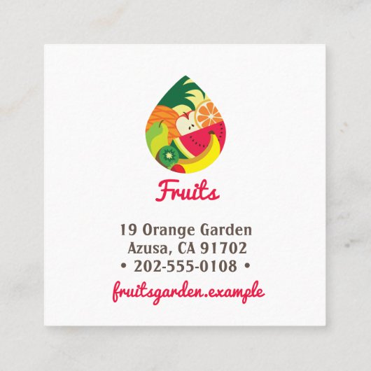 Elegant Fruity logo • Druppelvorm • Kleurrijke vru Vierkante Visitekaartje (Achterkant)