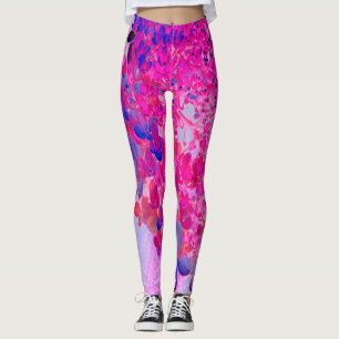 Elegant Fuchsia and Dark Blue Limited Hydrangea Leggings