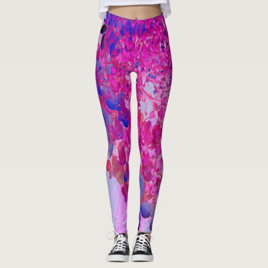 Elegant Fuchsia and Dark Blue Limited Hydrangea Leggings (Voorkant)