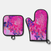 Elegant Fuchsia and Dark Blue Limited Hydrangea Ovenwant & Pannenlap Set (Voorkant)