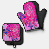 Elegant Fuchsia and Dark Blue Limited Hydrangea Ovenwant & Pannenlap Set (Voorkant / Achterkant)