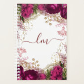 Élégant Fuchsia Gold Rose Floral Initial (Devant)