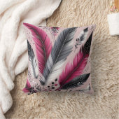Elegant Fuchsia & Grijs Veer Kussen (Deken)