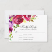 Elegant Fuchsia Pink Floral Wedding RSVP Kaart (Voorkant)