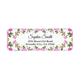 Elegant Fuchsia Pink Rose Flowers Etiket