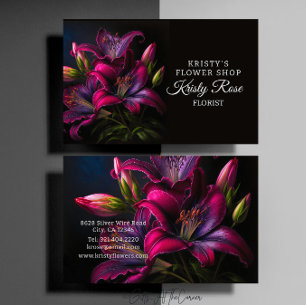 Elegant Fuchsia Red Burgundy Lily Flower Florist Visitekaartje