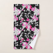 Elégant Fuchsia rose blanc noir motif floral (Serviette à main)