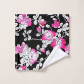 Elégant Fuchsia rose blanc noir motif floral (Gant de toilette)