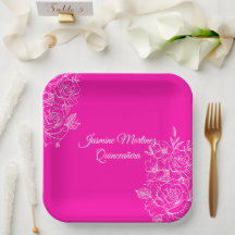 Elegant Fuchsia Roze en Witte Bloemen Papier