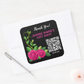 Elegant Fuchsia roze roze bloem Dank je QR code Vierkante Sticker (Envelop)