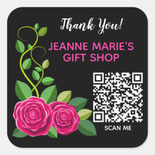 Elegant Fuchsia roze roze bloem Dank je QR code Vierkante Sticker