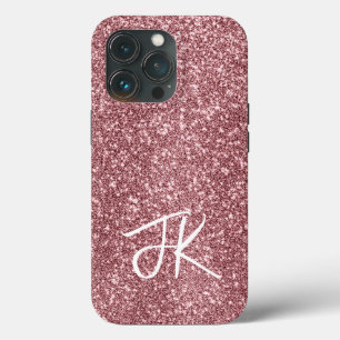 Elegant Full Pink Glitter Custom monogrammed iPhone 13 Pro Hoesje