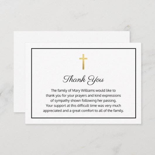 Elégant funérailles Merci religieux Croix (Devant / Derrière)