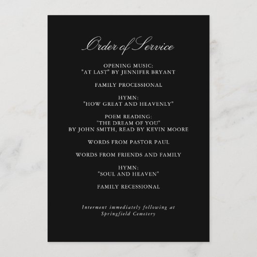 Elegant Funeral Ceremony Programs with Photo Programma (Achterkant)