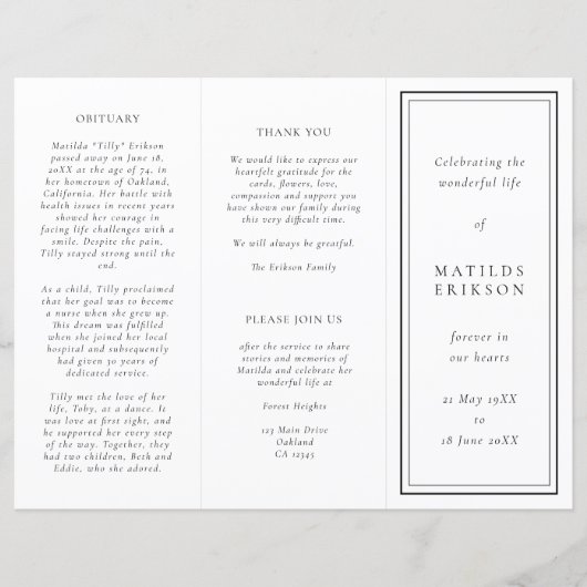 Elegant Funeral | Drievoudig programma voor de ord (Voorkant)