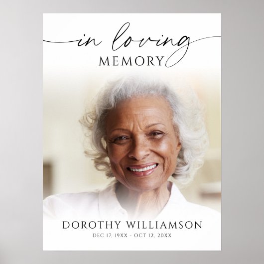 Elegant Funeral Photo In Loving Memory Sign Poster (Voorkant)