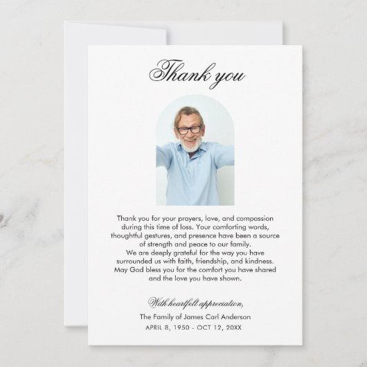 Elegant Funeral Thank you Photo Arch Memorial Bedankkaart (Voorkant)