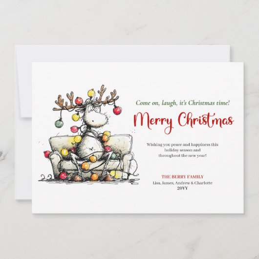 Elegant Funny Reindeer Christmas Greeting Card Feestdagenkaart (Voorkant)