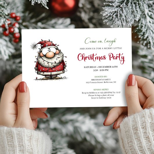 Elegant Funny Santa Claus Holiday Party Invitation Kaart
